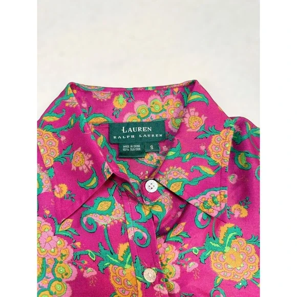 Lauren Ralph Lauren Silk Paisley Button Up Shirt Pink Floral Blouse Womens S - Picture 3 of 6